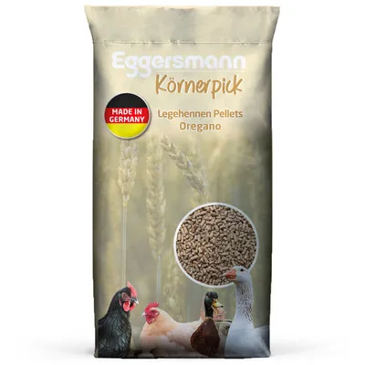 Zdjęcie produktu dla Eggersmann Körnerpick 25 kg – granulki dla kur niosek z dodatkiem oregano, bez GMO – pasza dla kur – pasza dla kur klasy premium – granulki dla kur, gęsi i kaczek o średnicy 3 mm