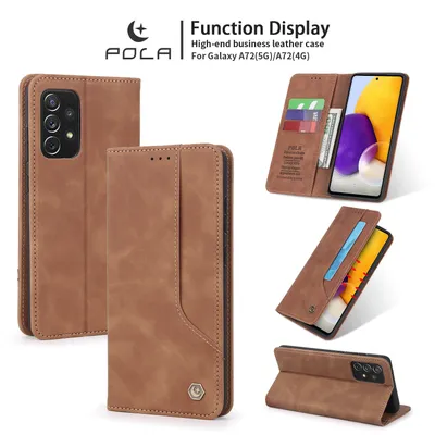 Obrázek produktu pro RetroPolyuretankožené pouzdro pro Samsung Galaxy A72 5G / A72 4G peněženkový design pouzdro s držákem na karty a stojánkem Hnědý