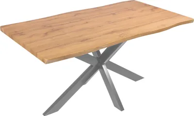 Produktbild von Esstisch Josy | 160 x 85 cm | Holz Wildeiche-Optik | Spider-Gestell Metall Silber | 40 mm Tischplatte mit Baumkante | Tisch für Esszimmer & Küche