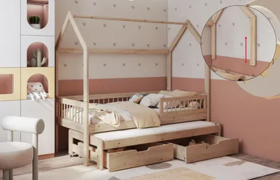 Zdjęcie produktu dla Łóżko dziecięce ASHER II z litego drewna 80x180 cm - z materacem i szufladami - sosna naturalna