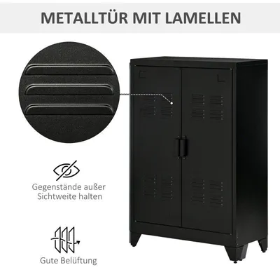 Image de Meuble de rangement avec tiroir et portes – Buffet et meuble de rangement en métal noir – 75 x 33 x 110 cm