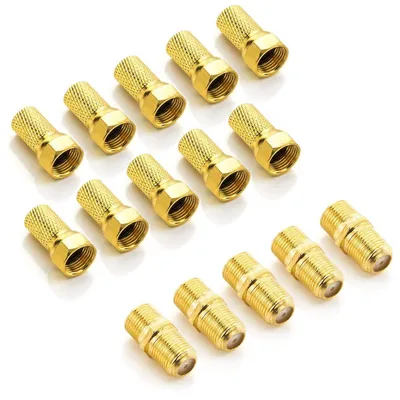 Produktbild von deleyCON F-Stecker Set mit 5x Verbinder & 10x F-Stecker 7mm Gummidichtung Breite Mutter Koaxialkabel Antennenkabel für Sat Kabel BK Anlagen