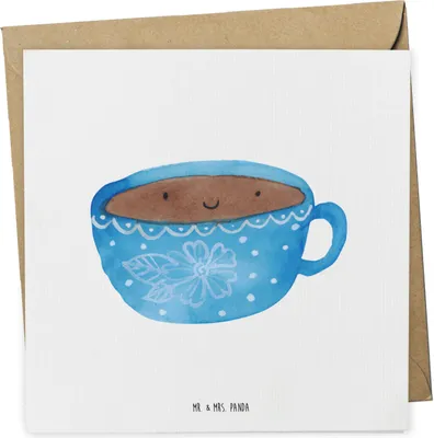 Produktbild von Mr. & Mrs. Panda Grußkarte Kaffee Tasse - Weiß - Geschenk, Liebe, doppelkarte, Genuss, Lustige Sprüche, anlasskarte, faltkarte, Klappkarte, Geschmack, Glücklich
