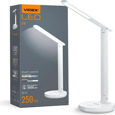 Image de Videx Lampe de bureau LED 5W 250lm, rechargeable, intensité lumineuse variable, changement de couleur