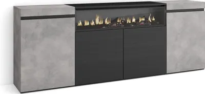 Immagine prodotto di COZY Credenza, Mobile, Cucina, 200x35x75cm, 4 Porte, Camino elettrico, Cemento
