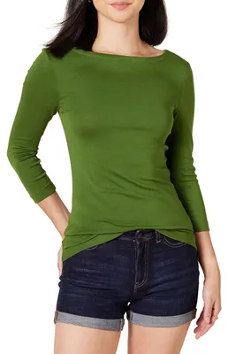 Immagine prodotto di A. T-shirt da donna Essentials con scollo a barca, maniche a 3/4, vestibilità aderente
