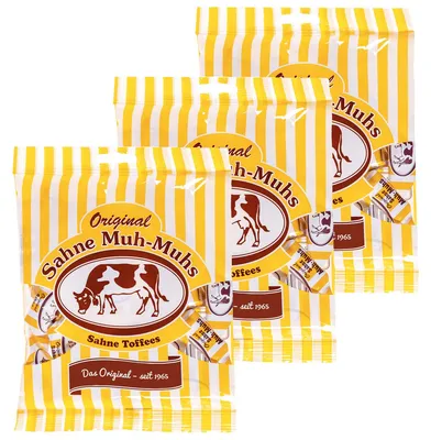 Zdjęcie produktu dla Muh Muhs Sahne Toffees, oryginalne karmelki waniliowe, 1000g, zestaw 3 sztuk
