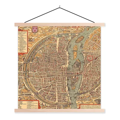 Produktbild von MuchoWow® Textilposter Stadtplan von Paris - Seine - Frankreich - Stadtplan 60x60 cm mit holzfarbenen Rahmen - Wanddekoration