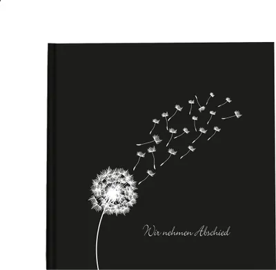 Produktbild von Kondolenzbuch ‚Pusteblume - Wir nehmen Abschied‘ Schwarz Weiß 21 x 21 cm, 144 Seiten weißes Papier blanko Trost Trauer Beerdigung