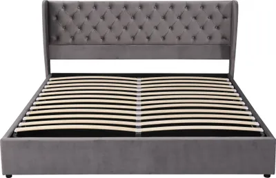 Produktbild von Flieks Polsterbett 160x200cm, Boxspringbett mit Lattenrost, Stauraumbett Doppelbett mit Stauraum, Jugendbett Massivholzbett, Samt, Grau