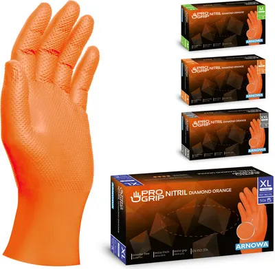 Produktbild von Einweghandschuhe Griffig, Nitril Handschuhe Werkstatt Orange, 50 Stk, Einmalhandschuhe Gr M-XXL, 3x dickere Einweghandschuhe - Gr. XL