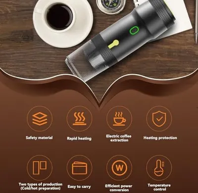 Produktbild von Luocute kompakt tragbare Kaffeemaschine, 20 -bar -Drucksystem, USB -Auto -Ladegerät, schnelle Heizung, Kapseln, DG Ground Coffee, Camping im Freien, R