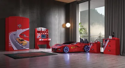 Produktbild von Autobett Kinderzimmer Garage in Rot für Autofans