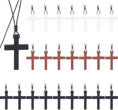 Productafbeelding van Houten kruisjes om op te hangen - 30 stuks - Met verstelbare ketting - Religieuze kruisjes - Hout - Klassiek design - Handgemaakt nylon koord - Rozenkrans