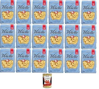 Produktbild von Voiello Il Paccariello Capriccioso Nr. 202 – 100% Italienischer Weizen, Bronzegezogen, Premium Pasta aus Gragnano, 18x500 g+ Italian Gourmet polpa 400g