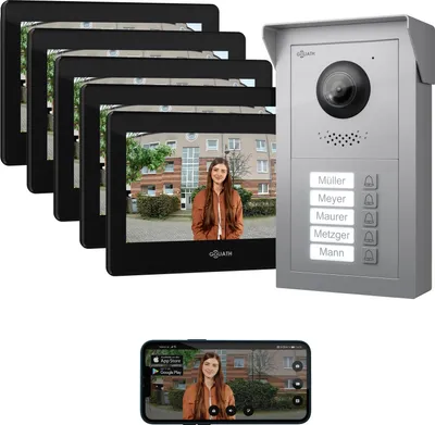 Produktbild von GOLIATH Basic 2-Draht BUS Türsprechanlage | FullHD | App | 150° | 5 Fam | Silber/Schwarz | Aufputz