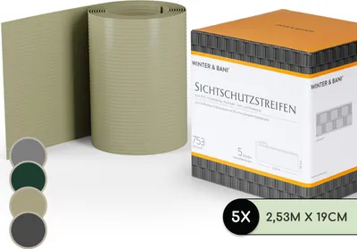 Produktbild von Sichtschutzstreifen Zaunblenden PVC-Hartplastik 2,53 x 0,19 m, Farbe:Steingrau