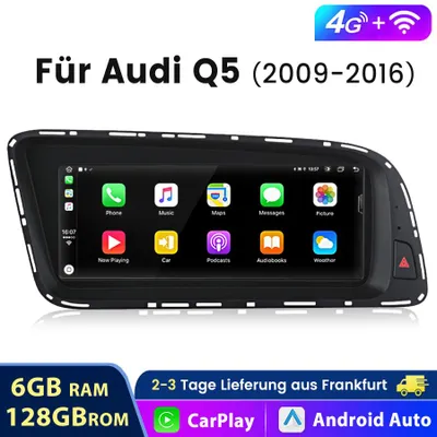Zdjęcie produktu dla Radio samochodowe 8.8" z systemem Android 15, kompatybilne z Carplay, przeznaczone do Audi Q5 (2009-2016), z systemem MMIG, nawigacją GPS, Wi-Fi, 4G, portami USB i Bluetooth, procesorem 8-rdzeniowym oraz pamięcią 6+128GB