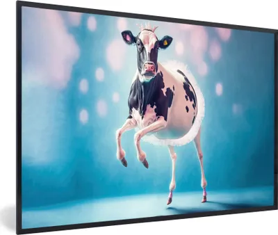 Produktbild von MuchoWow® Gerahmtes Poster Kuh - Krone - Ballett - Blau - Rosa 60x40 cm - Poster mit Schwarzem Bilderrahmen Wandposter Rahmen Foto Bilder - Printing - Wanddeko Schlafzimmer