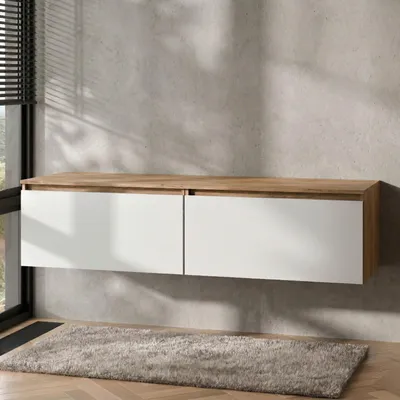 Produktbild von Planetmöbel ARISA Doppelwaschtischunterschrank 160 cm Gold Eiche / Weiß