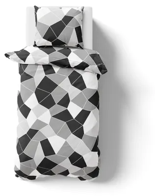 Produktbild von Bettwäsche 135x200 cm Premium Mikrofaser Bettbezug Garnitur Set Grau Schwarz Weiß Mosaic 2 teilig