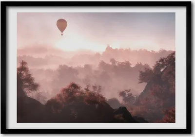 Produktbild von Bild - Bilder - Bilderrahmen - 70 cm x 50 cm - MDF-Rahmen, Wandkunst Ballon über den Wald