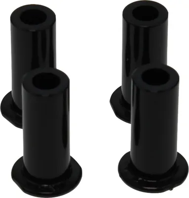 Four black plastic rings are arranged in two pairs on a white background.