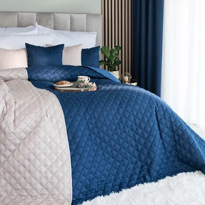 Produktbild von HERRINGBONE Tagesdecke Blau 170x210 cm - Eleganz in Ihrem Schlafzimmer
