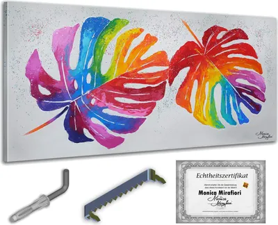 Produktbild von Monica Mirafiori I 100% HANDGEMALT I Gemälde Bunte Monstera 140x70cm | Gemälde Handgemalt | Acrylgemälde | Sehr Großes Acrylbild I Moderne Kunst I Kunstbilder