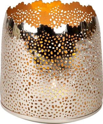 Produktbild von Lambert Sonam Windlicht durchlocht rund Eisen außen vernickelt/ innen gold groß H12,5 x D12,5cm 40691