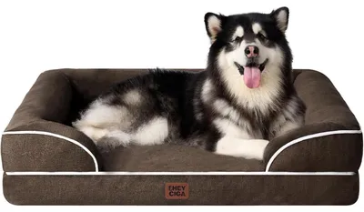 Image de Lit orthopédique pour chien, taille XXL, 132x104 cm, mousse à mémoire de forme, couleur marron, lavable, imperméable, antidérapant, avec bordure surélevée