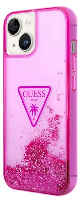 A pink iPhone case with glitter inside.