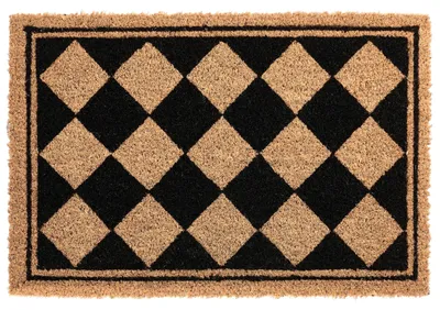 Obrázok produktu pre BELIANI Rohož béžová/čierna z kokosových vlákien s protisklzovou podšívkou 40 x 60 cm, dekorácia na privítanie s kosoštvorcovým vzorom
