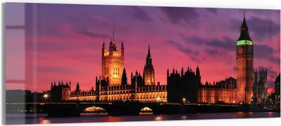 Produktbild von DEQORI Glasbild Echtglas 150x60 cm 'London im Abendrot' Wandbild Bild modern Deko