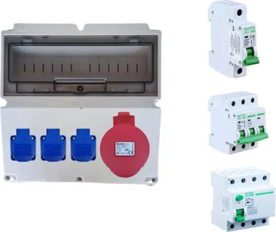 Produktbild von IP44 Baustromvertailer Wandverteiler Stromverteiler 40207505 10 Module 3x230V+32A IP44 LS+FI