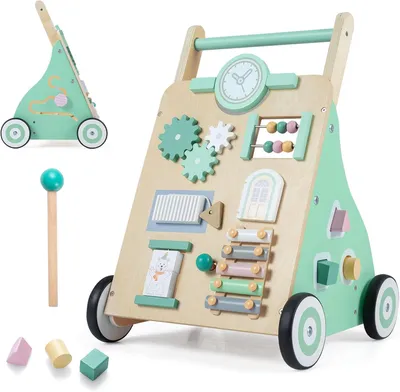 Productafbeelding van 2-in-1 loopwagen van hout, babywalker voor kinderen vanaf 1 jaar