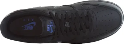 A top-down view of a black Nike Air Force 1 Low sneaker.