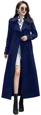 Productafbeelding van ebossy Dubbelrijige dames trenchcoat, lange maxi-jas, marineblauw, maat S
