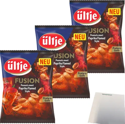 Produktbild von ültje Erdnüsse Fusion Paprika Flamed Style 3er Pack (3x150g Beutel) + usy Block
