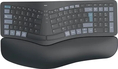 Zdjęcie produktu dla Hama WK-900 Ergo, 90%, Bezprzewodowy, RF Wireless + Bluetooth, Przełącznik nożycowy, QWERTZ, Czarny, Niebieski, Ciemny Szary