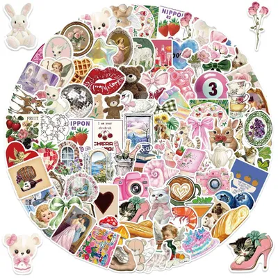 100 ästhetische Retro-Rosa Aufkleber, selbstklebend, für DIY-Basteln