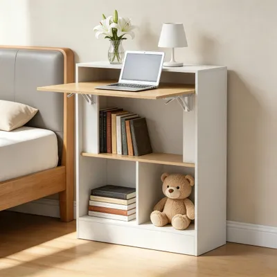 Produktbild von Klappbarer Schreibtisch mit 2 Ablagen,Kleiner Laptoptisch Arbeitstisch Bürotisch Klapptisch Wandtisch für Home Office & kleine Räume 25X75X85cm Weiß