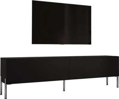 Produktbild von TV-SCHRANK : Mattschwarz / Schwarz glänzend mit Beinen in Chrom, 170 x 52 x 32 cm