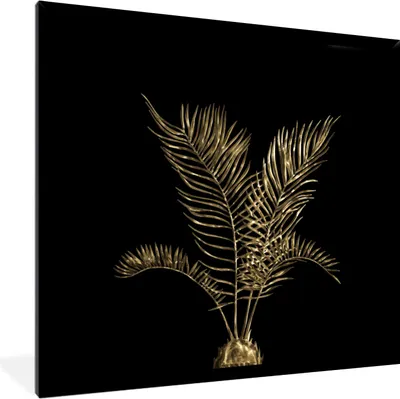 Produktbild von MuchoWow® MuchoWow® Gerahmtes Poster Gold - Pflanzen - Blatt 40x40 cm - Poster mit zchwarzem Bilderrahmen - Mit Rahmen - Wanddekoration Schlafzimmer