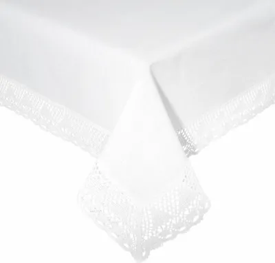 Produktbild von EUROFIRANY | Tischdecke - Tischwäsche - 140 x 180 cm - Weiß - Tischtuch - Spitzenrand