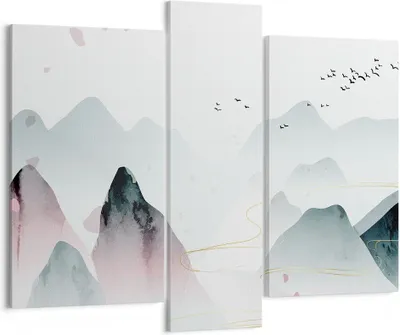 Produktbild von Bild auf Leinwand - Leinwandbild - 3 Teile - Berge Vögel Modern - 95x80cm - Wand Bild - Wanddeko - Wandbilder - Leinwanddruck - Bilder - Wanddekoration - Leinwand bilder - Wandbild - CB95x80-4822