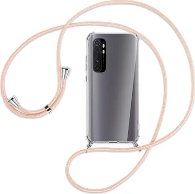 Produktbild von Handykette Backcover-Schutzhülle mit Band (Metall silberfarben) für Xiaomi Mi Note 10 Lite - rose peach