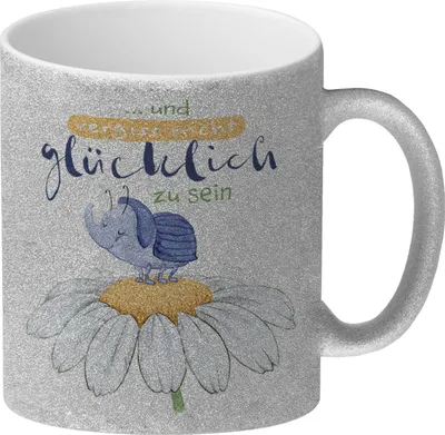 Produktbild von Käfer Glitzer-Kaffeebecher mit Spruch und vergiss nicht glücklich zu sein