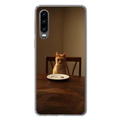 Produktbild von MuchoWow® Handyhülle Schutzhülle Hülle für Huawei P30 Katze - Esstisch - Teller Silikon Softcase Handy Hülle - Kartenbesitzer