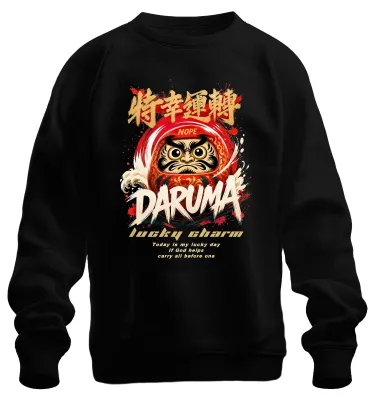 Immagine prodotto di Daruma, portafortuna. Felpa con cappuccio, design "Japan Y2K Glücksbringer", colore nero, taglia 3XL